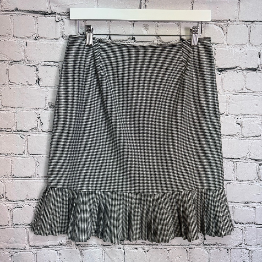 Briggs Vintage Y2K Micro Houndstooth Knee Length Skirt Pleated Flare Hem Sz 10